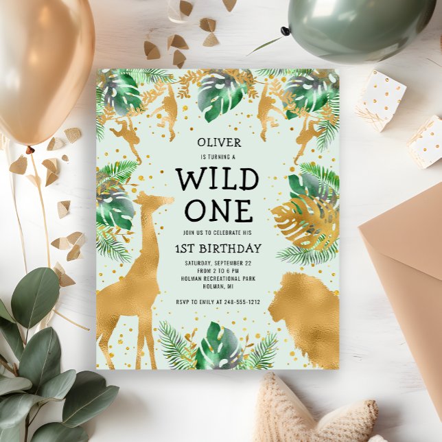 Convite Safari Verde Dourado Selvagem com Orçament (Criador carregado)
