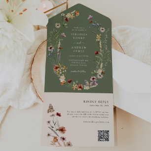 Convite Sage Boho QR Code Tudo Em Um