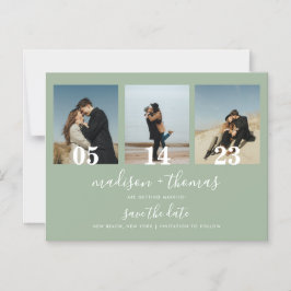 Convite Sage Green Script 3 Foto Casamento Salve A Data