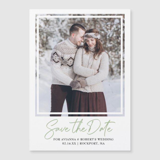 Convite Sage Green Text e Photo Save the Date (Salvar text (Frente)