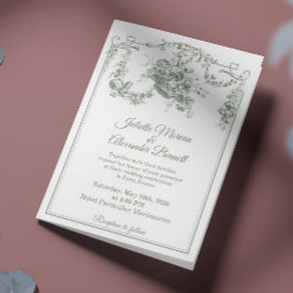 Convite Sage Green Toile de Jouy Paris Wedding Invitation