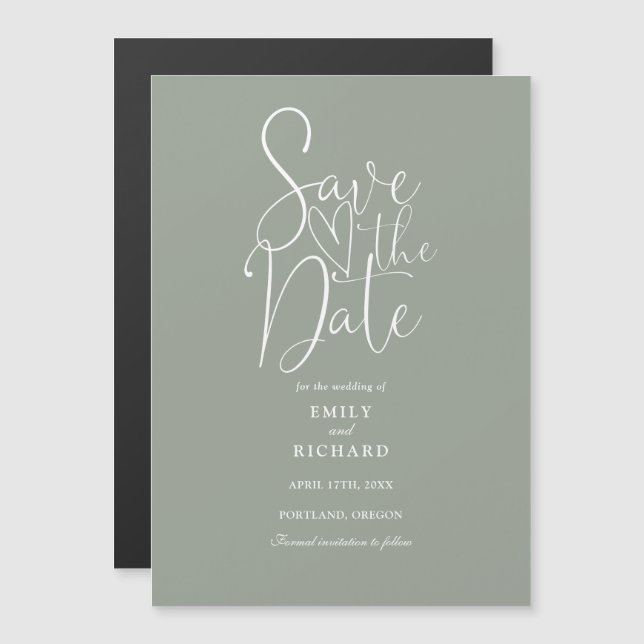 Convite Sage Green Wedding (Casamento Verde) Moderno Salva (Frente/Verso)