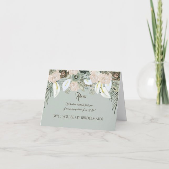 Convite Sage Verde e Creme de Baunilha para Damas de Honra (Frente)
