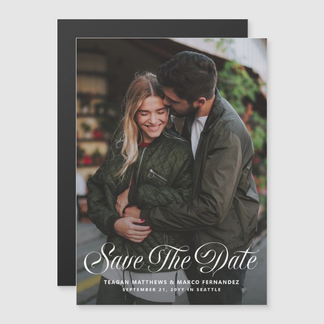 Convite Salvamento de casamento magnético com uma foto (Frente/Verso)