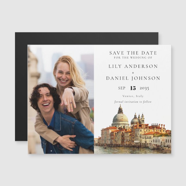 Convite Salvar a data de casamento com foto de Veneza (Frente/Verso)