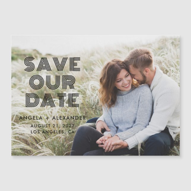 Convite Salvar a Data de Casamento com Foto Retro Geométri (Frente)