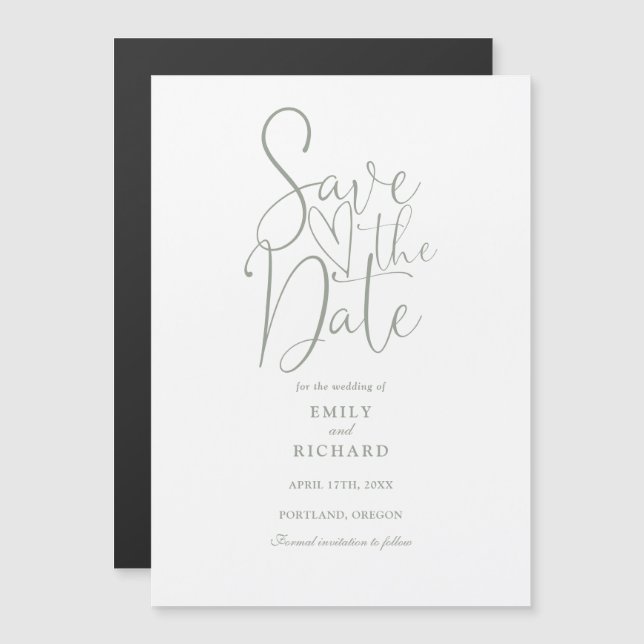 Convite Salvar a data de casamento em verde sage com rotei (Frente/Verso)