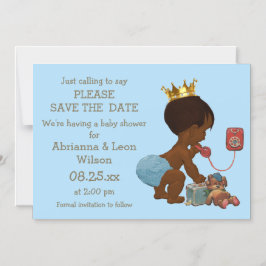 Convite Salvar a data Príncipe Étnico no Cinza de Telefone