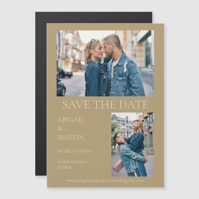 Convite Salvar Data de Casamento Moderna Dourada Foto Salv (Frente/Verso)