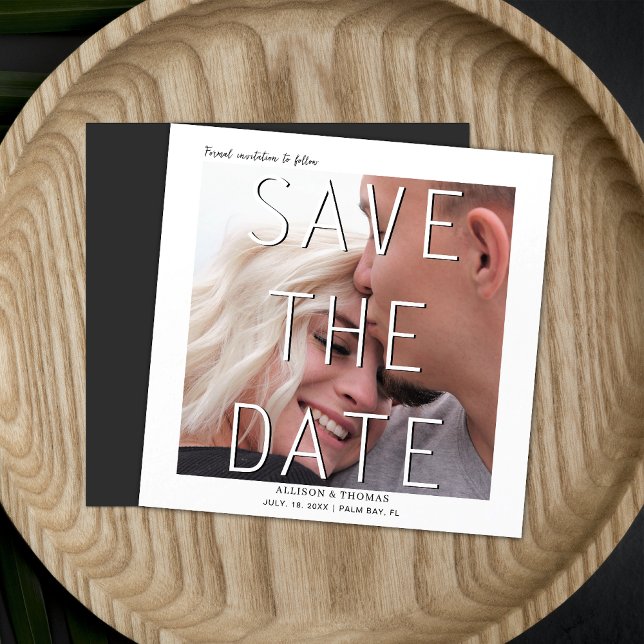 Convite Salvar minimamente o casamento de fotos de data (Magnetic invites stick to any metal, ensuring guests remember your special day with ease.)