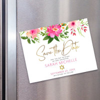 Salve a Data Bat Mitzvah Dourado Script Rosa Flora