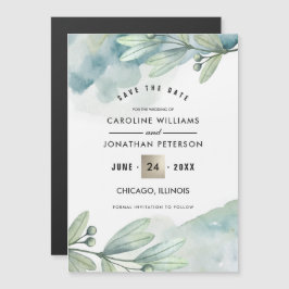 Convite Salve a data. Casamento Botânico Verde Azul