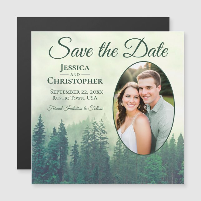 Convite Salve a Data de Casamento com Foto Oval Rústica de (Frente/Verso)