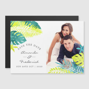 Convite Salve a Data de Casamento Tropical em Verde-Azul e