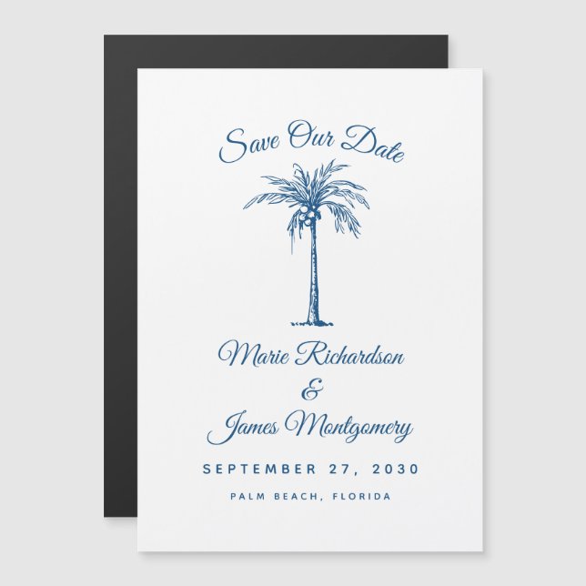 Convite Salve a Data do Casamento na Praia Azul Moderna (Frente/Verso)