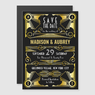 Convite Salve a data Gatsby Art Deco Dourado Preto