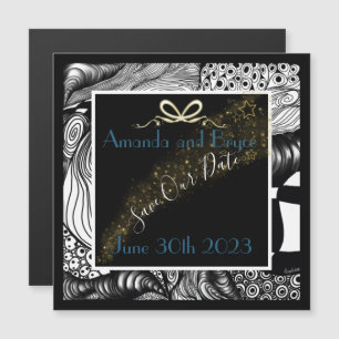 Convite Salve nossa data abstrato preto e branco artístico