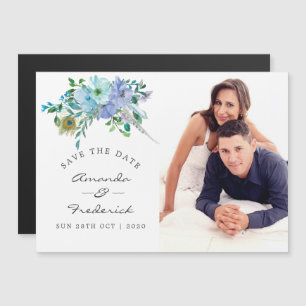Convite Salve o Dia de Casamento Floral Boho Verde e Azul