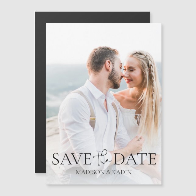 Convite Script Elegante de Foto do Noivado de Data de Salv (Frente/Verso)