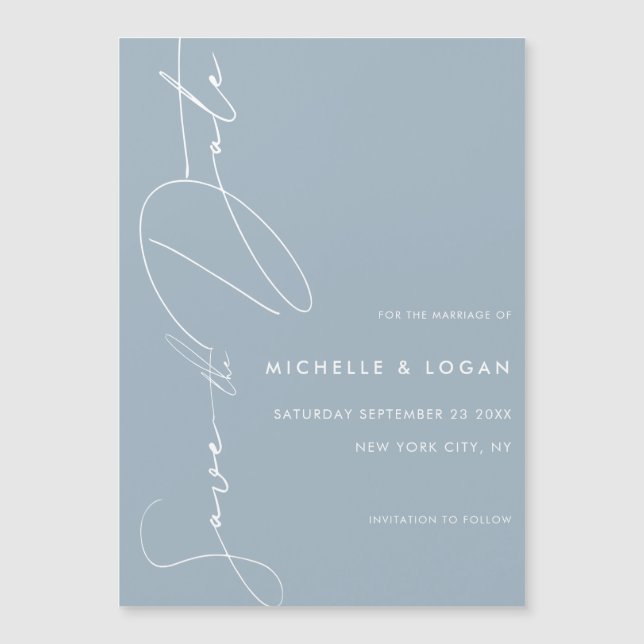 Convite Script Moderno Azul Simples Dusty Salvar a Data (Frente)