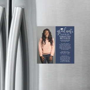 Convite Script Moderno Navy Azul e Branco 1 Foto Graduação