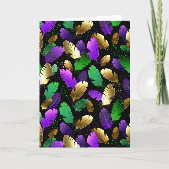 Convite Seamless Pattern with Mardi Gras feathers (Frente)