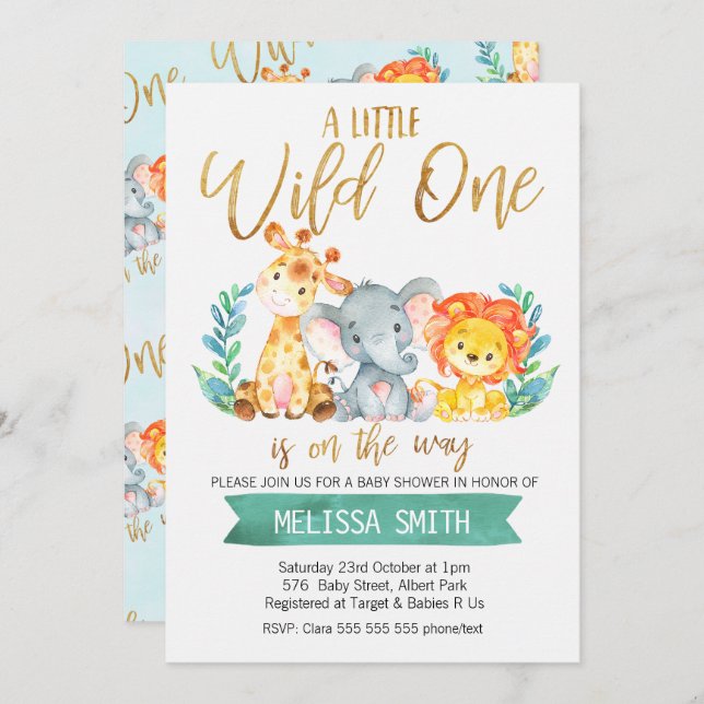 Convite selvagem do chá de fraldas da aguarela do (Frente/Verso)