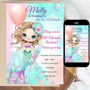 Convite Sereia de Aniversário - Personalizado
