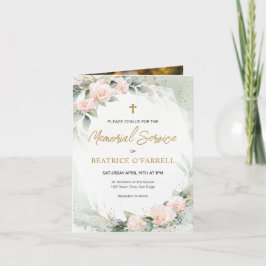 Convite Serviço de Memória Fotográfica Dourada Cruz e Flor