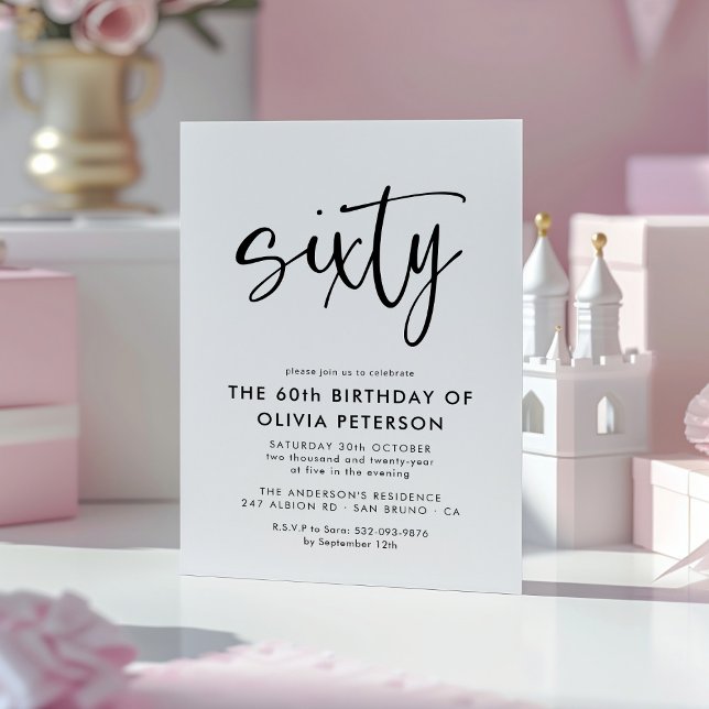 Convite Sessenta | Moderna 60ª Festa de aniversário Preta  (Criador carregado)