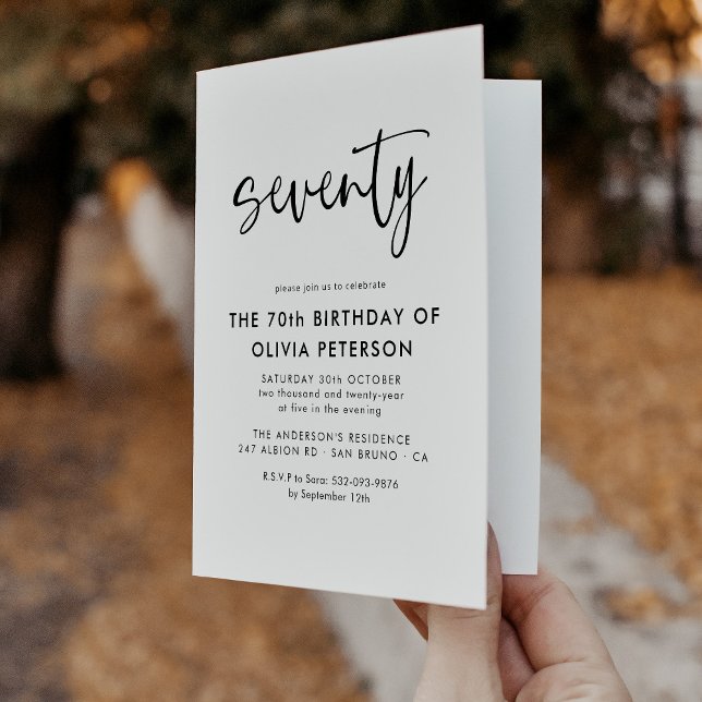 Convite Setenta e moderna 70, preto e branco, dia de anive (Criador carregado)