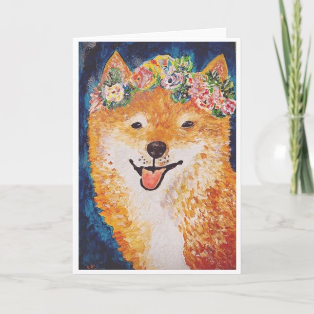 Convite Shiba Inu com placa de Flor Garland<Blank Inside> (Frente)