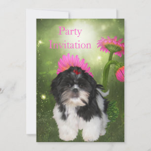 Convite Shih Tzu Cão e Flores