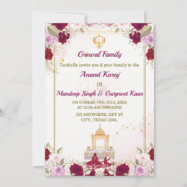 Convite Sikh Wedding, Cartão Anand Karaj,