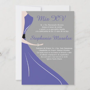 Convite Silhouette Quinceanera de vestido azul