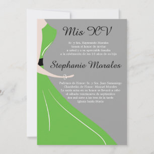 Convite Silhouette Quinceanera, Vestido Verde