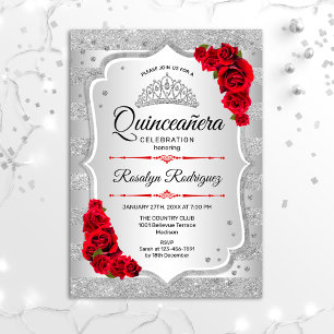 Convite Silver Red Quinceanera