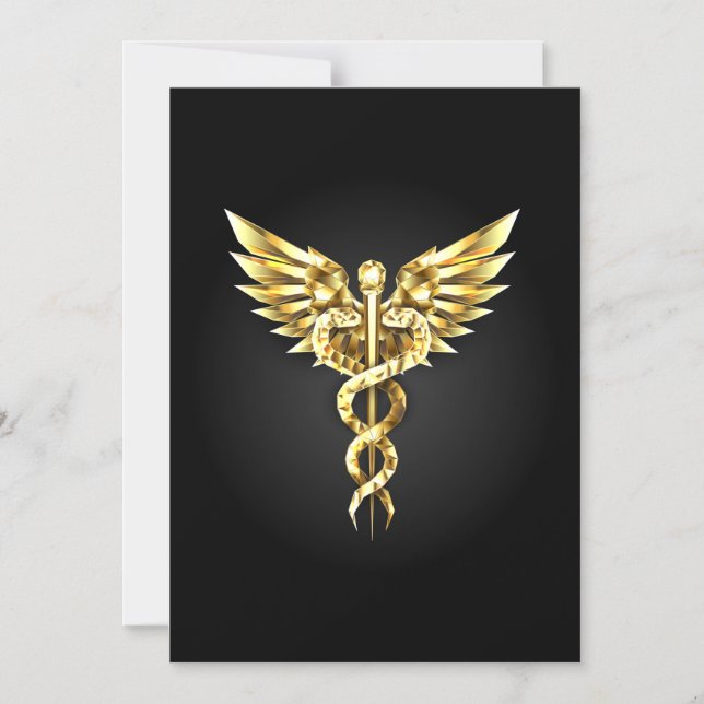 Convite Símbolo Poligonal Dourado Caduceu (Frente)
