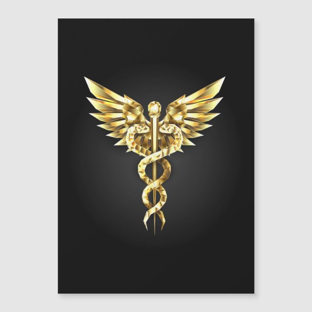 Convite Símbolo Poligonal Dourado Caduceu (Frente)