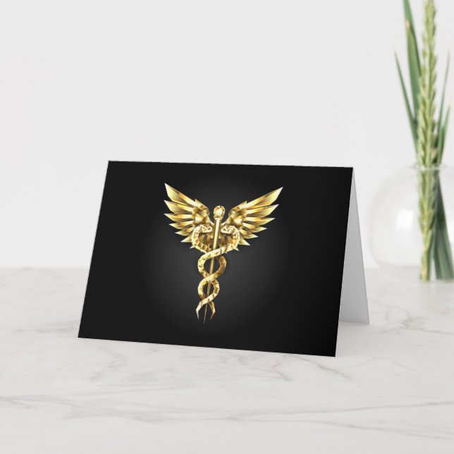 Convite Símbolo Poligonal Dourado Caduceu (Frente)
