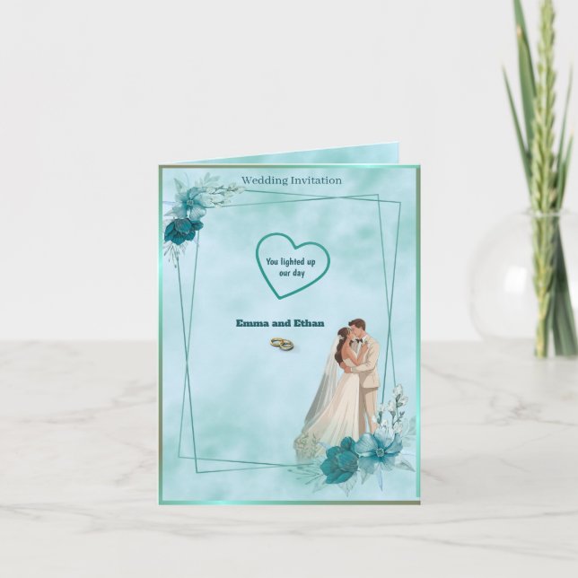 Convite Simple and elegant wedding invitation in Sky Blue (Frente)