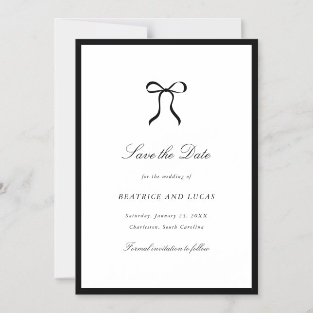 Convite Simple Bow Classic Wedding Save the Date (Frente)