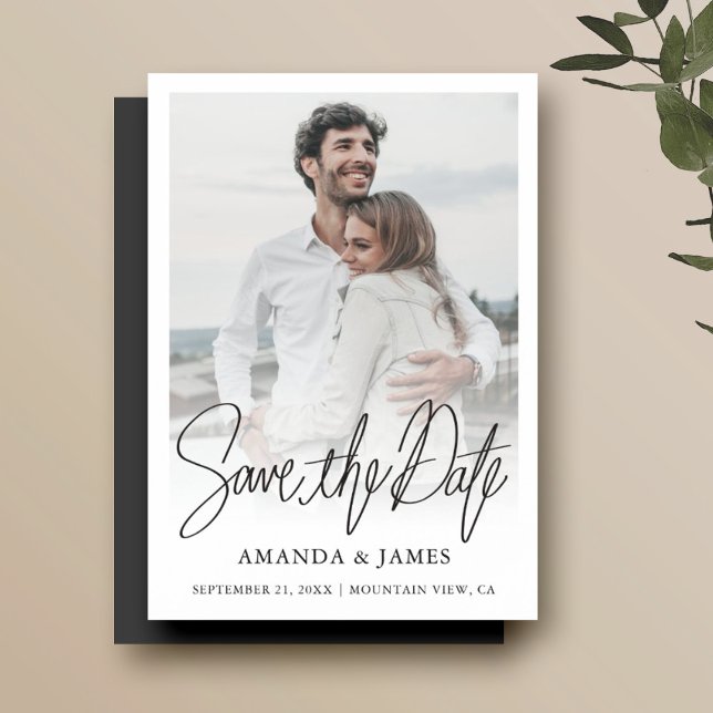 Convite Simple Elegant Modern Script Save the Date Photo (Criador carregado)