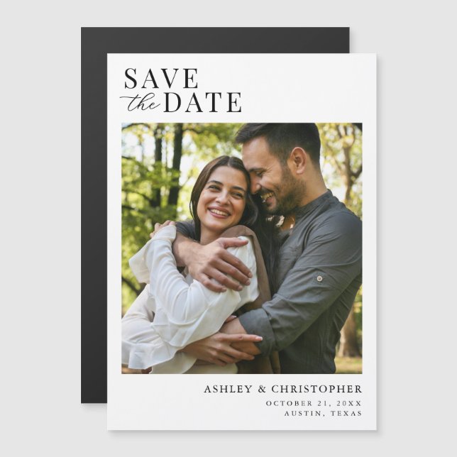 Convite Simple Elegant Photo Wedding Save the Date (Frente/Verso)