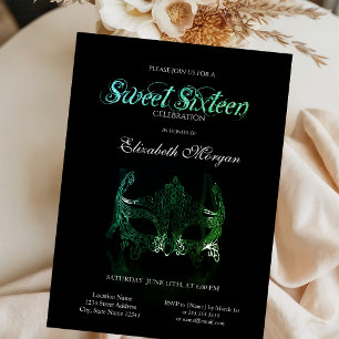 Convite Simple Green Masque Black Sweet 16