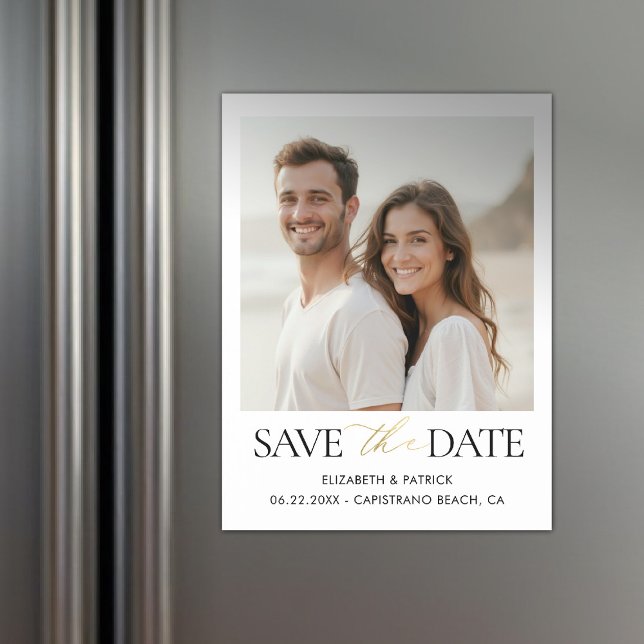 Convite Simple Modern Elegant Calligraphy Gold Wedding (magnet save the date wedding black white gold simple modern minimalist elegant calligraphy)