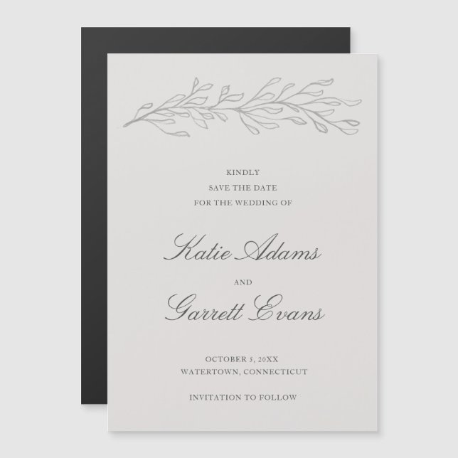Convite Simples Casamento Elegante Cinza Salve a Data (Frente/Verso)