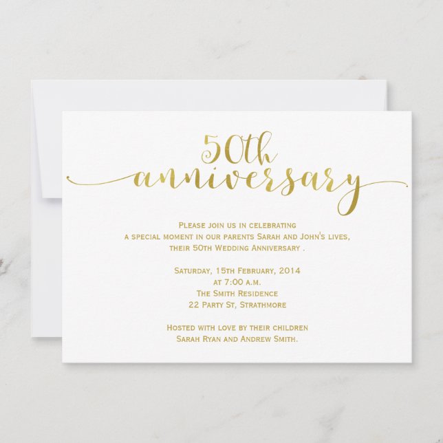 Convite Simples de 50º Aniversário de Casamento (Frente)
