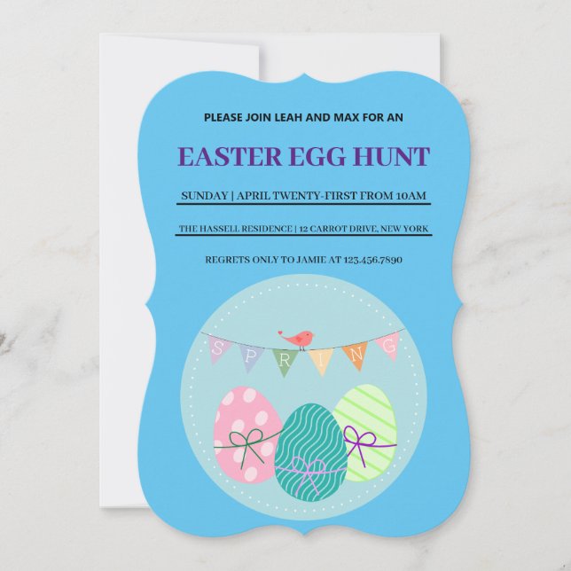 Convite Simples De Caça De Ovo De Páscoa Azul (Frente)