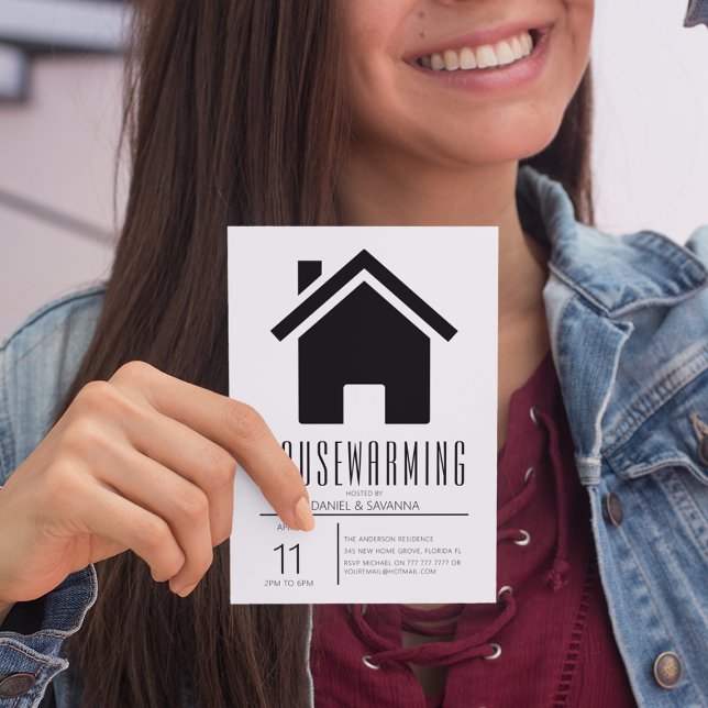 Convite Simples de Casa Nova em Preto e Branco (Criador carregado)
